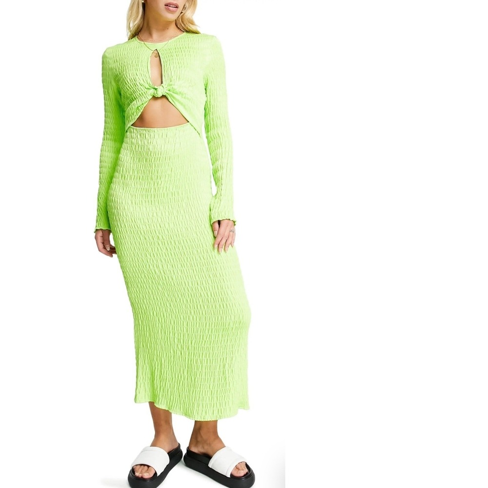TOPSHOP Smocked Cutout Long Sleeve Midi‎ Dress Size 14
